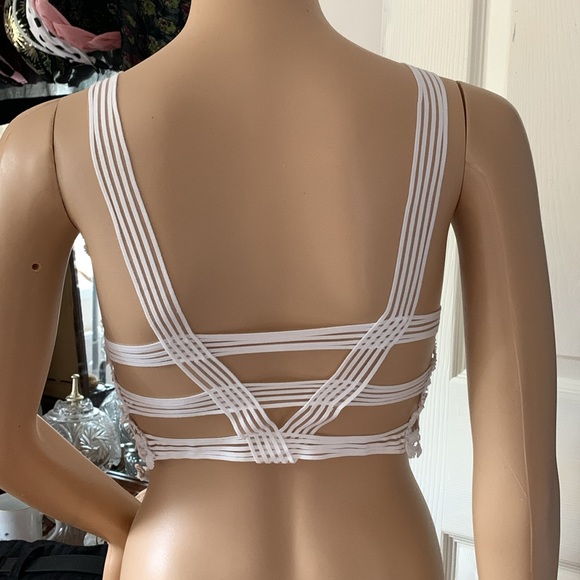 White lace backless long bustier bralette bra crop top M - Picture 3 of 10